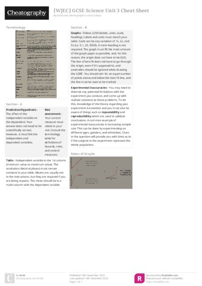 [WJEC] GCSE Science Unit 3 Cheat Sheet