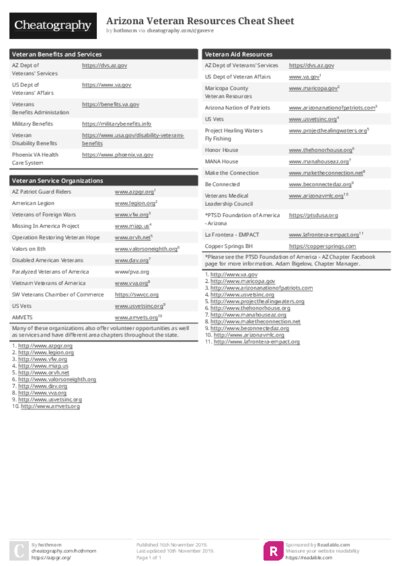 Arizona Veteran Resources Cheat Sheet