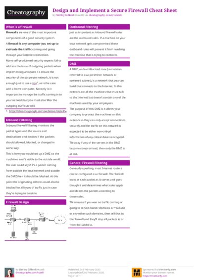 Design and Implement a Secure Firewall Cheat Sheet