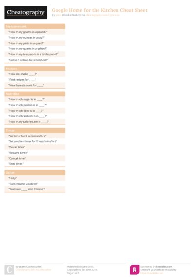 Google Home for the Kitchen Cheat Sheet