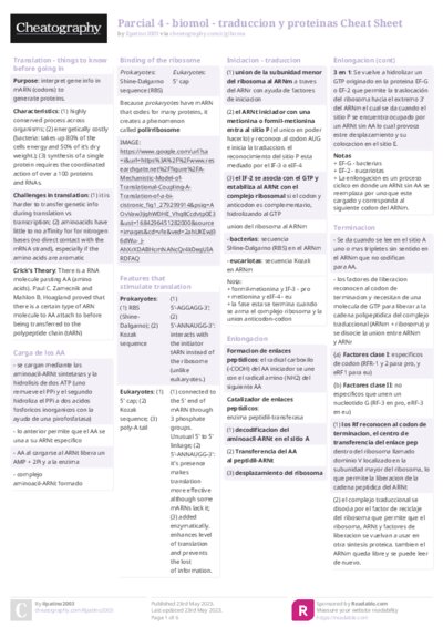 Parcial 4 - biomol - traduccion y proteinas Cheat Sheet