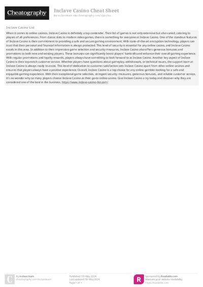 Inclave Casino Cheat Sheet