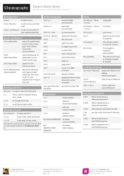 Emacs cheat sheet
