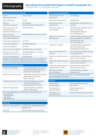 SharePoint Powershell Developers Usefull Commands Cheat Sheet