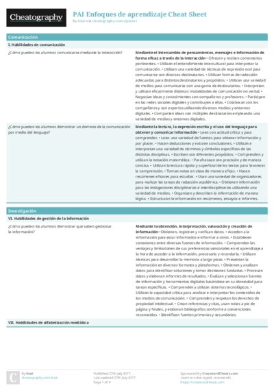PAI Enfoques de aprendizaje Cheat Sheet