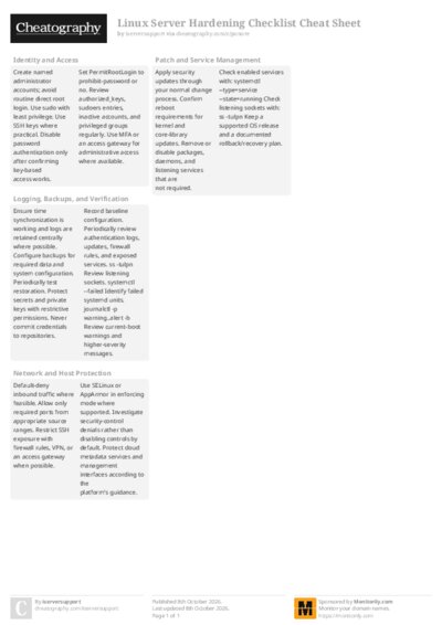 Linux Server Hardening Checklist Cheat Sheet