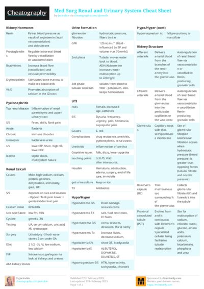 Med Surg Renal and Urinary System Cheat Sheet