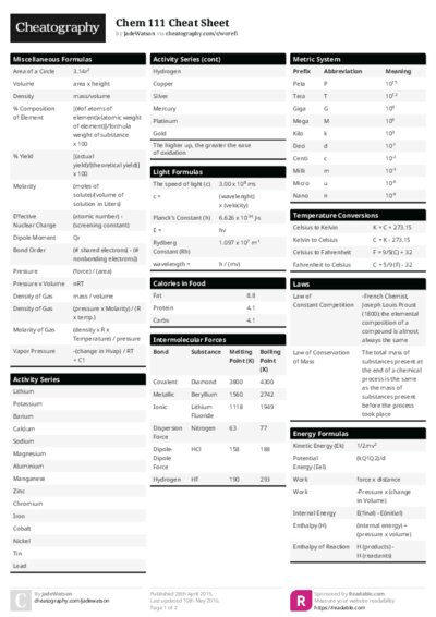 Chem 111 Cheat Sheet