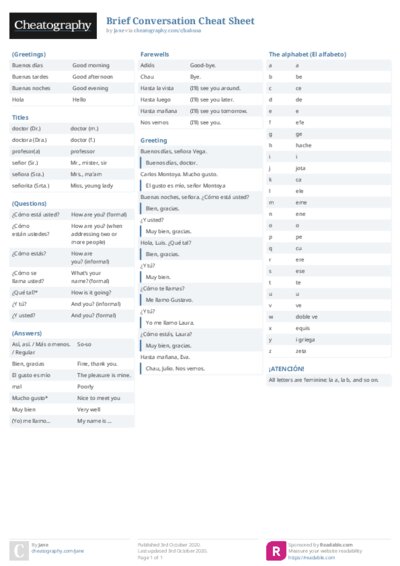 Brief Conversation Cheat Sheet