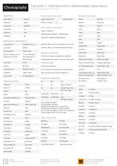 LECCIÓN 2 - ESTUDIANTES Y PROFESORES Cheat Sheet