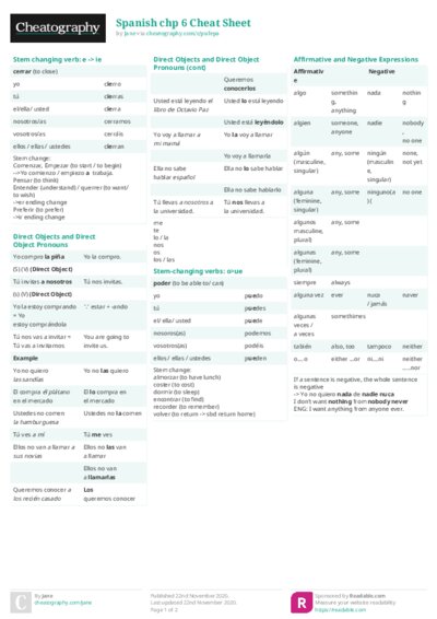 Spanish chp 6 Cheat Sheet