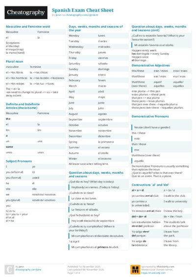 Spanish Exam Cheat Sheet
