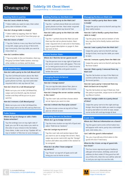 TableUp 101 Cheat Sheet