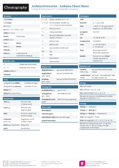 ArduinoNetworks - Arduino Cheat Sheet