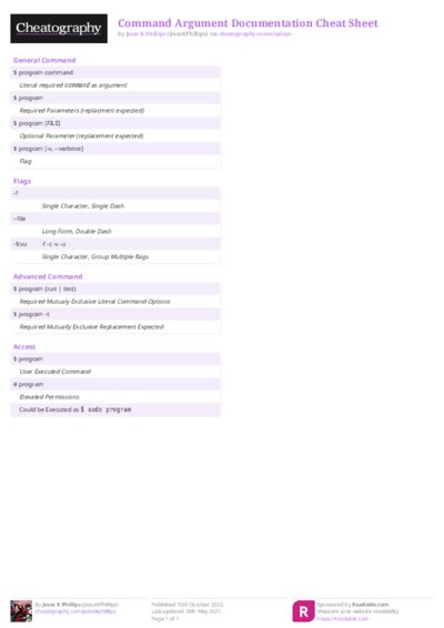 Command Argument Documentation Cheat Sheet