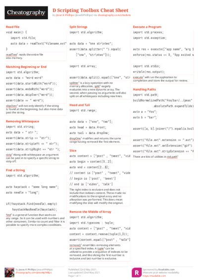 D Scripting Toolbox Cheat Sheet