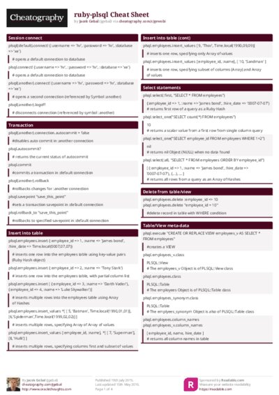 ruby-plsql Cheat Sheet
