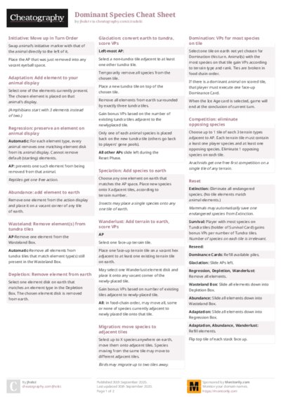 Dominant Species Cheat Sheet