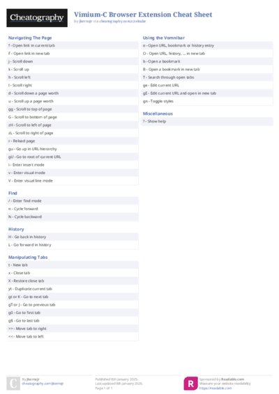 Vimium-C Browser Extension Cheat Sheet