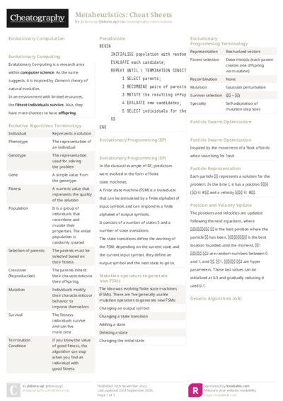 Metaheuristics: Cheat Sheets