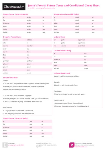 Jessie's French Future Tense and Conditional Cheat Sheet