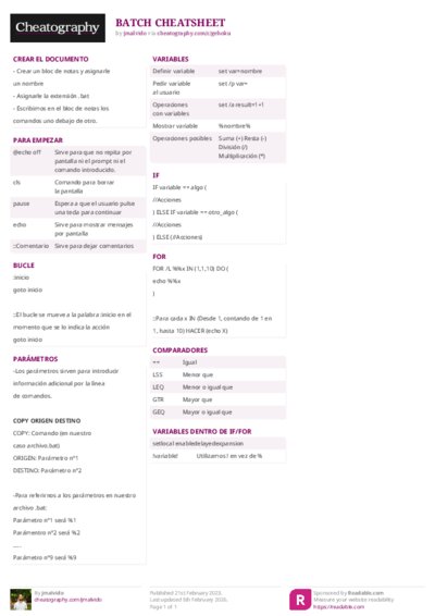 BATCH CHEATSHEET Cheat Sheet