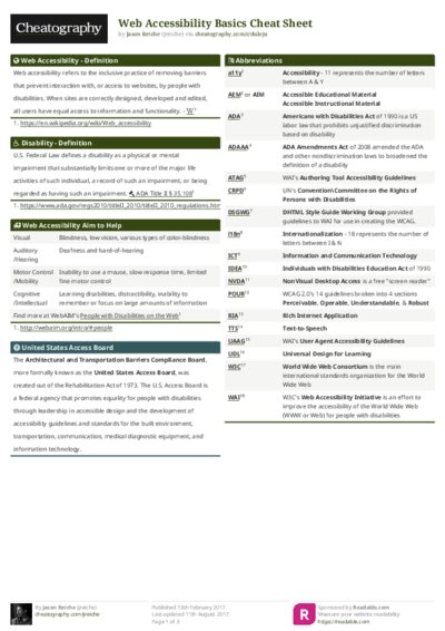 Web Accessibility Basics Cheat Sheet