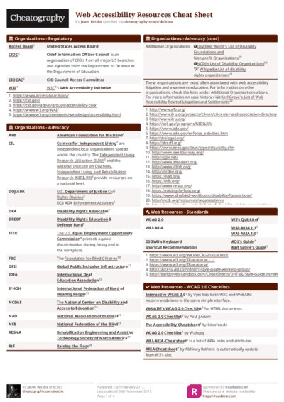 Web Accessibility Resources Cheat Sheet