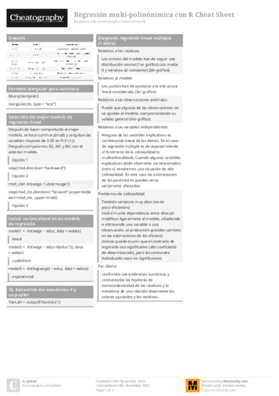 Regresión multi-polinónimica con R Cheat Sheet