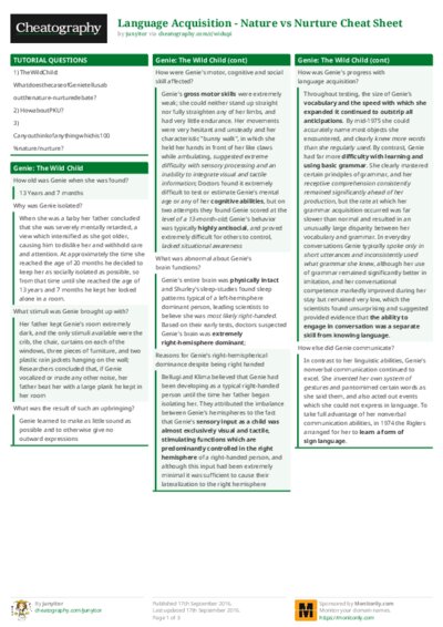 Language Acquisition - Nature vs Nurture Cheat Sheet