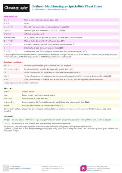 Python - Mathématiques Spécialités Cheat Sheet