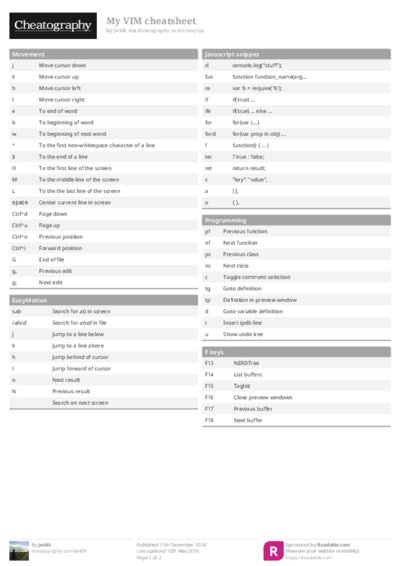 My VIM cheatsheet Cheat Sheet