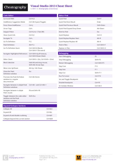 Visual Studio 2013 Cheat Sheet