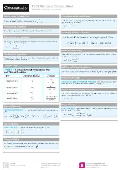EECS 203 Exam 2 Cheat Sheet