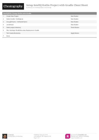Setup IntelliJ Kotlin Project with Gradle Cheat Sheet
