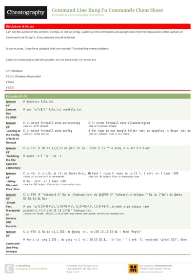 Command Line Kung Fu Commands Cheat Sheet
