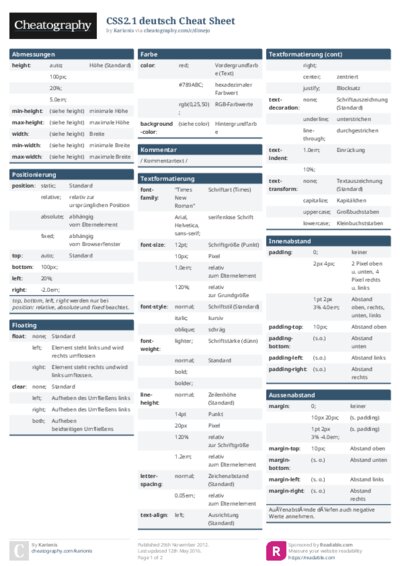 CSS2.1 deutsch Cheat Sheet