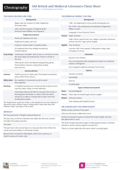 Old British and Medieval Literature Cheat Sheet