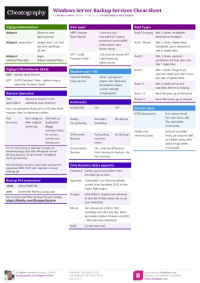 Windows Server Backup Services Cheat Sheet