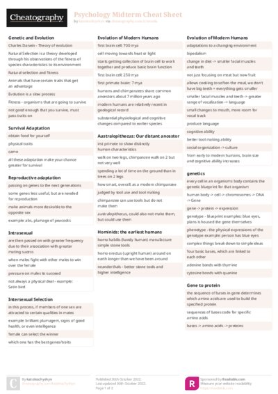 Psychology Midterm Cheat Sheet
