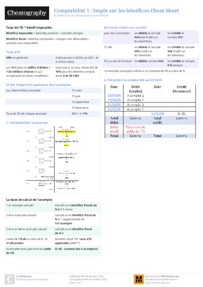 Comptabilité 1 : Impôt sur les bénéfices Cheat Sheet