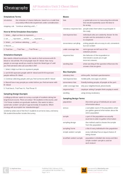 AP Statistics Unit 3 Cheat Sheet