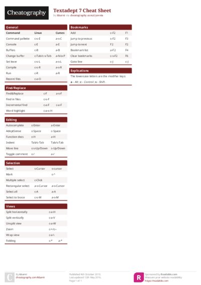 Textadept 7 Cheat Sheet