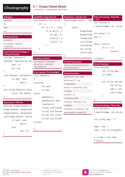 C++ Exam Cheat Sheet