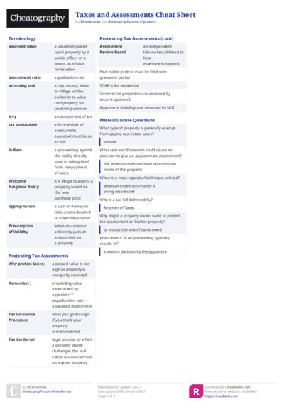 Taxes and Assessments Cheat Sheet