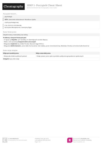 HMP 1- Początek Cheat Sheet