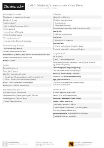 HMP 7- Oświecenie i romantyzm Cheat Sheet