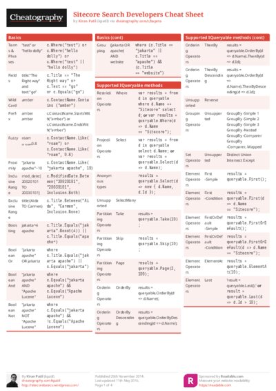 Sitecore Search Developers Cheat Sheet