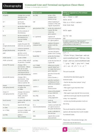Command Line and Terminal navigation Cheat Sheet