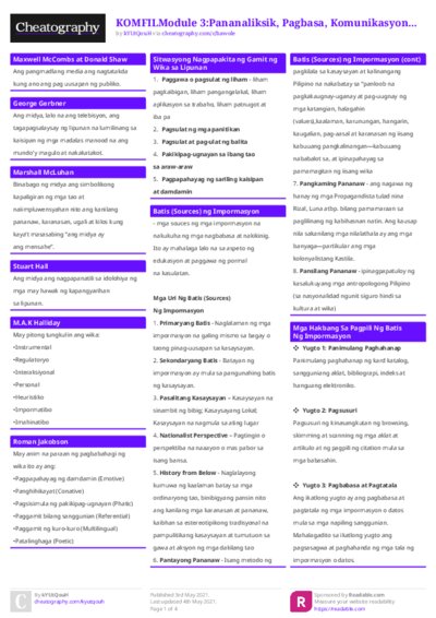 KOMFILModule 3:Pananaliksik, Pagbasa, Komunikasyon Cheat Sheet